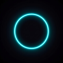 Glowing blue circle on a black background, neon light effect.