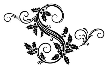 Elegant Christmas Holly Flourish with Berries