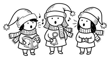Cute Children Singing Christmas Carols Doodle