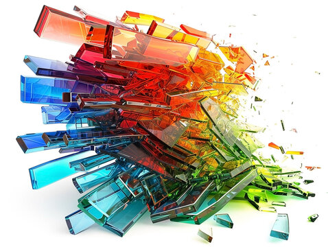 Abstract multicolored glass shards explosion creating a vibrant colorful pattern