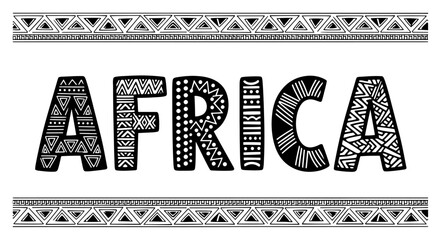 Africa Lettering With a Tribal Pattern black shape vector laser cutting engraving monochrome print © Tomas