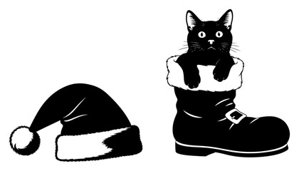 Christmas Set with a Santa Hat Boot and a Cute Cat