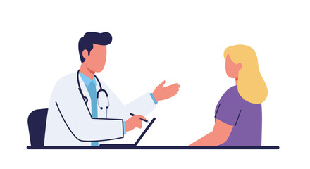 Caring doctor consults with patient, offering guidance and reassurance in a professional medical setting.