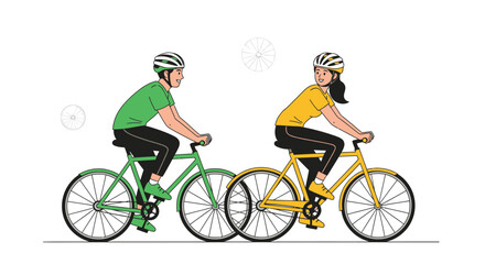 Obraz premium Cheerful Duo Enjoying Cycling Together On A Sunny Day, Active Lifestyle Concept