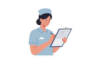 Caring nurse diligently records patient information on clipboard, ensuring meticulous healthcare documentation for optimal patient outcomes and efficient medical practice.
