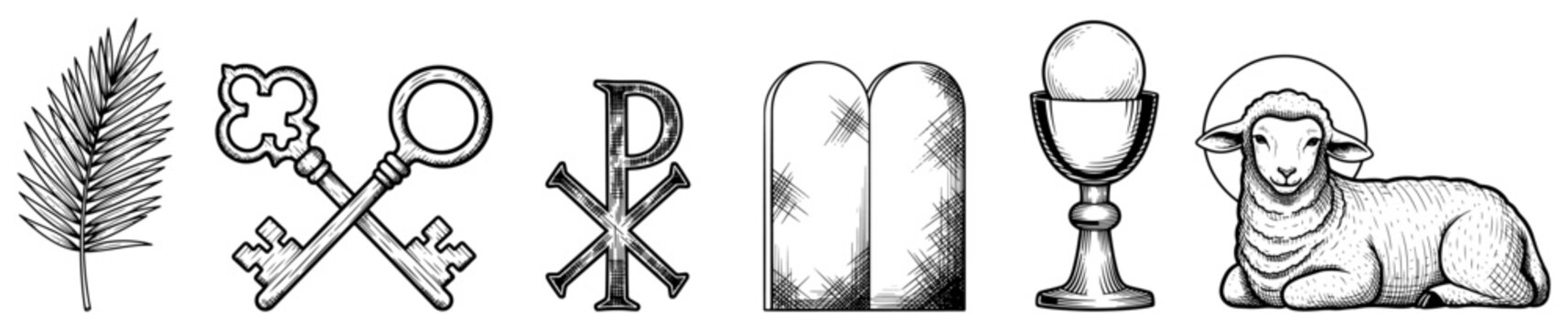 Christian Symbols Set Line Art Vector