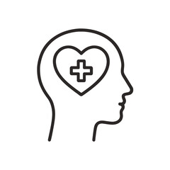 Obraz premium Human head silhouette with heart and medical cross icon