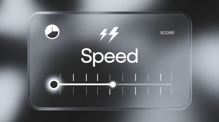 Transparent digital slider for adjusting speed and score, a modern representation for performance metrics, system settings, and customizable user interface concepts.
