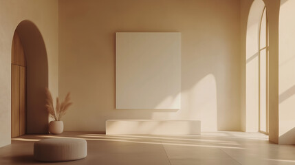 Blank interior background perfect for showcasing wall art, posters, and decorative elements. 