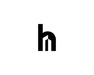 logo design of the initial letter "H" with a black and white building inside