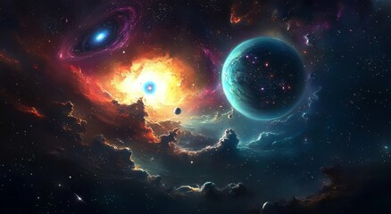 Obraz premium A breathtaking view of the cosmos filled with luminous stars and distant galaxies.