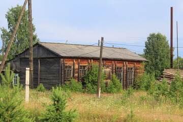 An old gymnasium in an abandoned village in the northern Kirov region of Russia