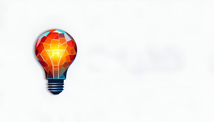 Fototapeta premium Polygonal Lightbulb Glowing with Idea on Clean White Background