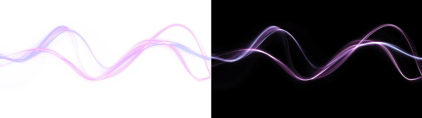 Abstract background with a glowing pink and blue neon light trail forming a dynamic swirl. Modern futuristic illustration representing speed, energy, and motion. 