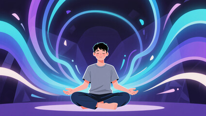 Meditation in a vibrant and serene digital space