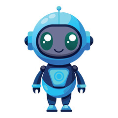 3D Cute Robot Character with Glowing Blue Eyes, Futuristic Artificial Intelligence Chatbot Assistant Mascot Isolated