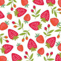 Seamless abstract strawberry floral pattern illustration in vector design
