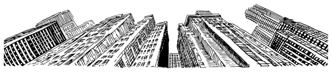 Skyscraper Cityscape Worms Eye Perspective Vintage Engraving Vector