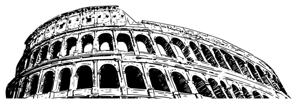 Roman Colosseum Exterior Perspective Vintage Engraving Vector