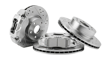 Naklejka premium Car brake discs isolated on transparent background, a vital component for safety