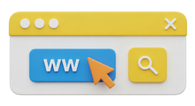 Browser window with search icon and cursor isolated on transparent background