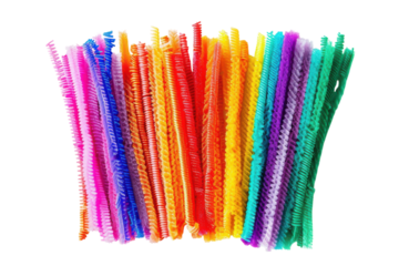 Colorful craft pipe cleaners arranged artistically in vibrant hues on a white background, perfect for creative projects and DIY activities isolated on transparent background