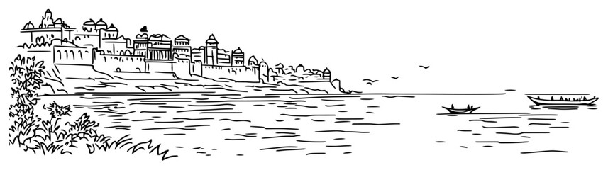 Indian Coastal Fort Cityscape Ink Sketch © Tomas