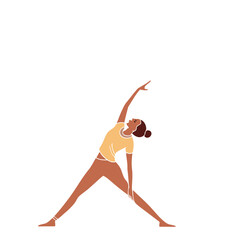 Woman in Yoga Triangle Pose on White Background female person