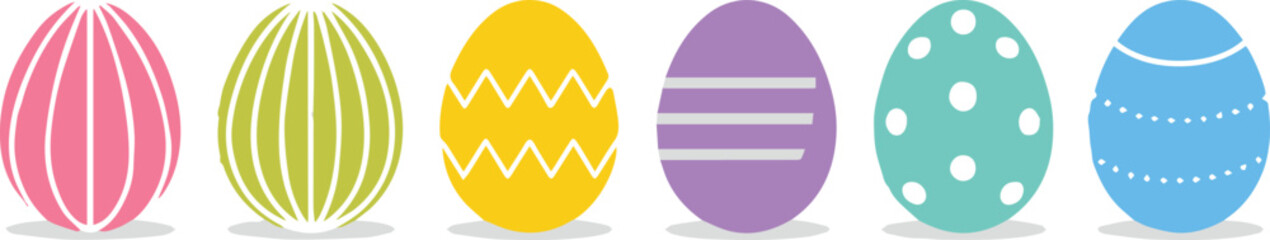 set of six decorated eggs pastel vector art seamless row for cards banners and packaging projects