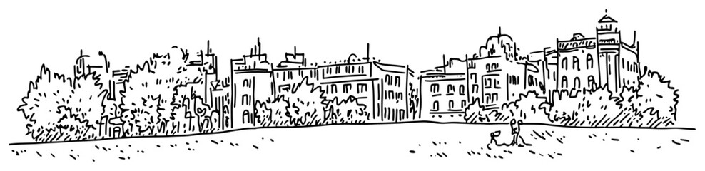 Obraz premium Historic Palace Park Panorama Line Art Vector