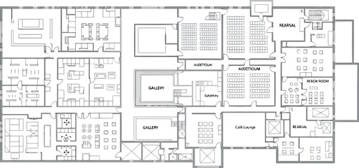 Vector art of architectural blueprint of a building floor plan with rooms and layout