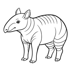 Cartoon line drawing of a tapir standing side view
