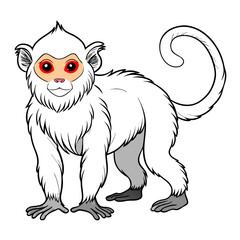 Cartoon white monkey with red eyes in outlined style