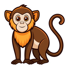 Cute cartoon monkey sitting, happy expression, isolated on white