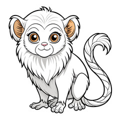 Cartoon Illustration of a Sitting White Monkey with Big Eyes