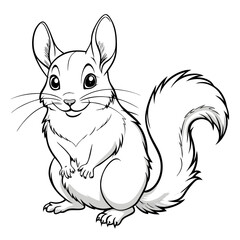 Cartoon Chinchilla Illustration Sitting Upright, Black and White Drawing