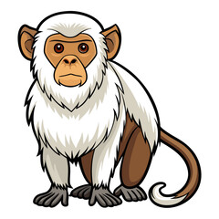 Cartoon Illustration of a Seated Silvery Marmoset Monkey