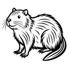 Stylized Beaver Illustration in Black and White Graphic