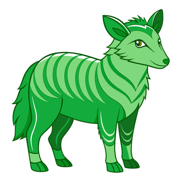 Stylized green wolf illustration on white background, full body