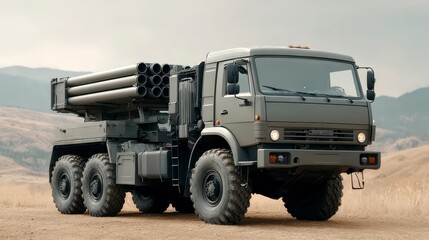 Military Rocket Launcher: A formidable military rocket launcher stands as a symbol of strength, armed and ready, embodying the raw power of modern warfare.