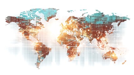 modern digital world map isolated on white background 