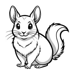 Cartoon chinchilla illustration in black and white outline style