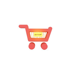 Illuminated shopping cart icon showcases an "add to cart" button, rendered with vibrant red and yellow colors on a stark black background, implying online commerce and digital purchasing for...