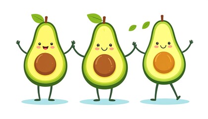 Cute cartoon avocados holding hands