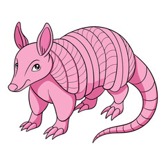 Cartoon pink armadillo on white background walking forward pose