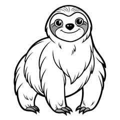 Cartoon Sloth Illustration with Outline on White Background