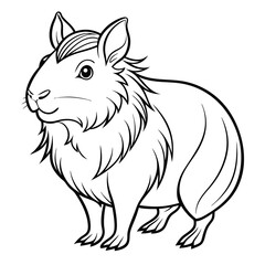 Black and white line art illustration of cute capybara