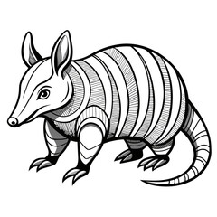 Black and white armadillo illustration with striped shell detail