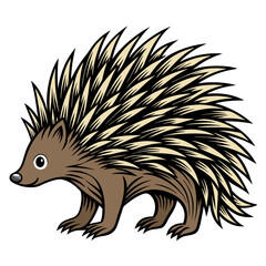 Echidna illustration, cute spiny anteater with bold outlines, cartoon