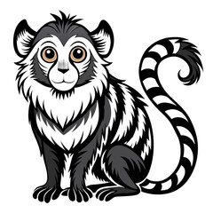 Cute cartoon lemur vector illustration sitting with striped tail